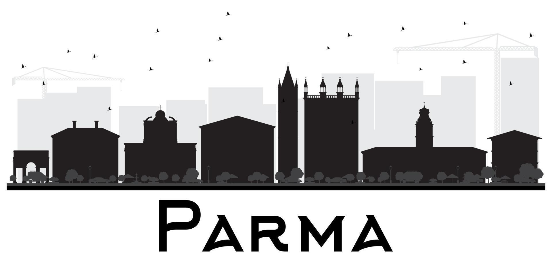 Parma City skyline black and white silhouette. vector