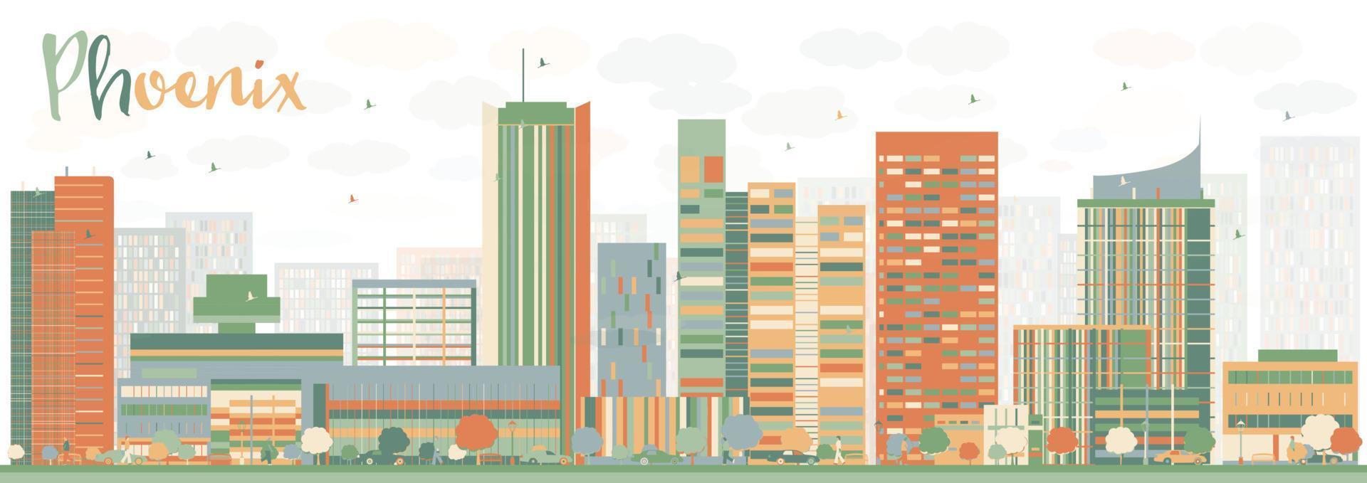 Abstract Phoenix Skyline with Color Buildings. vector