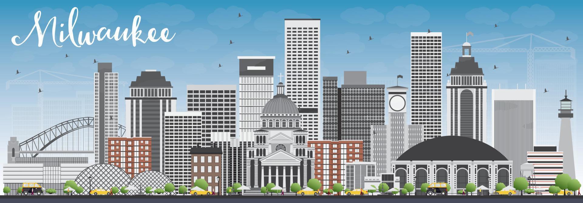 Milwaukee Skyline with Gray Buildings and Blue Sky. vector