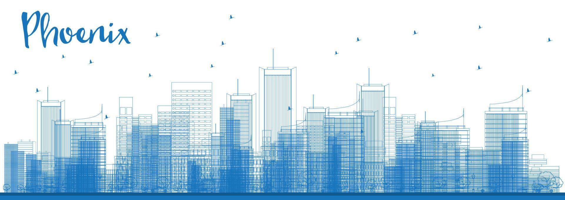 delinear el horizonte de Phoenix con edificios azules. vector