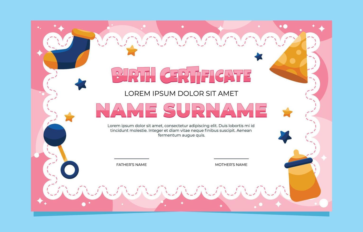 Born Day Certificate Template vector