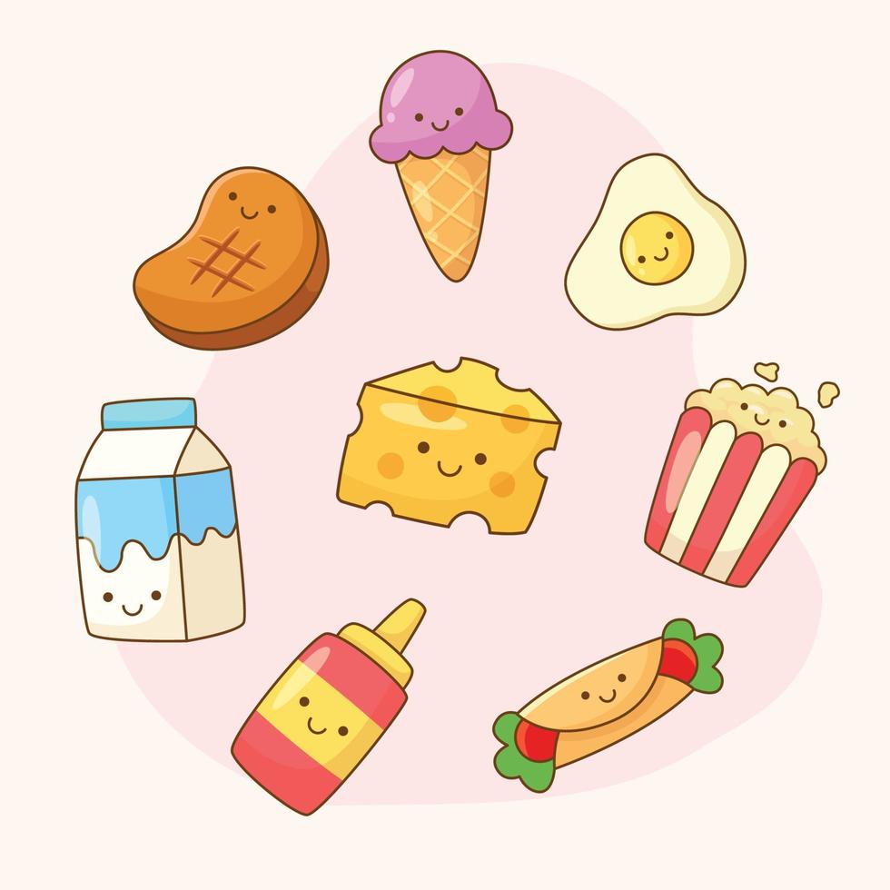 Kawaii Food Element Icon Set vector