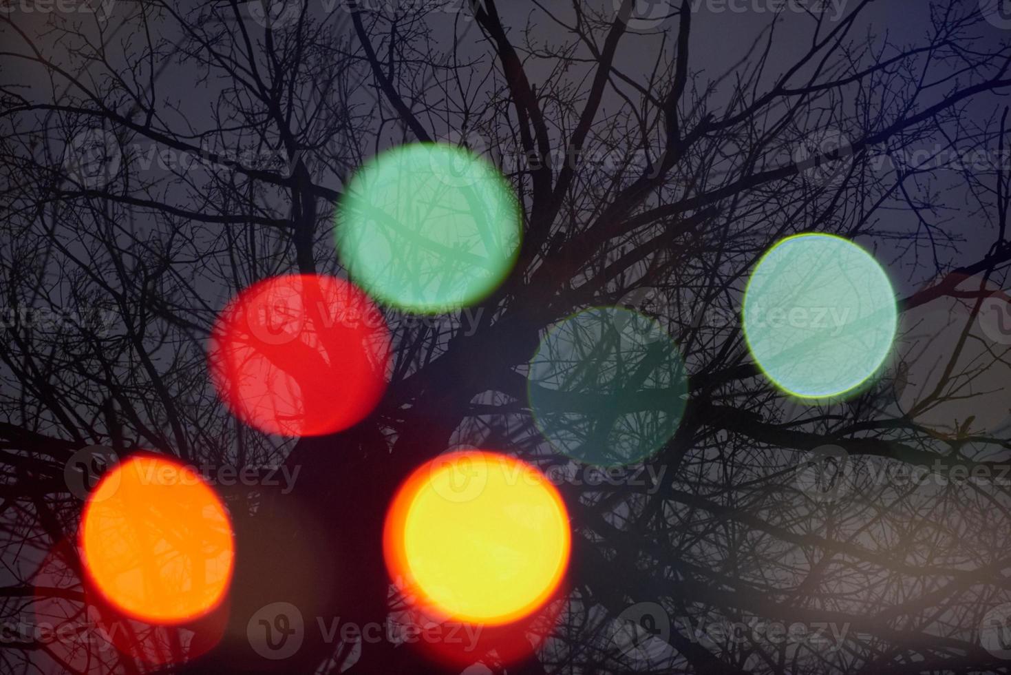 abstract tree with lights and double exposure photo