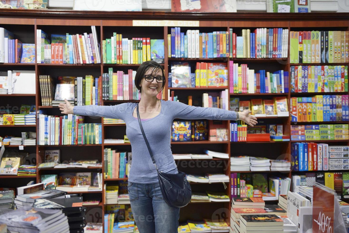 female in library photo