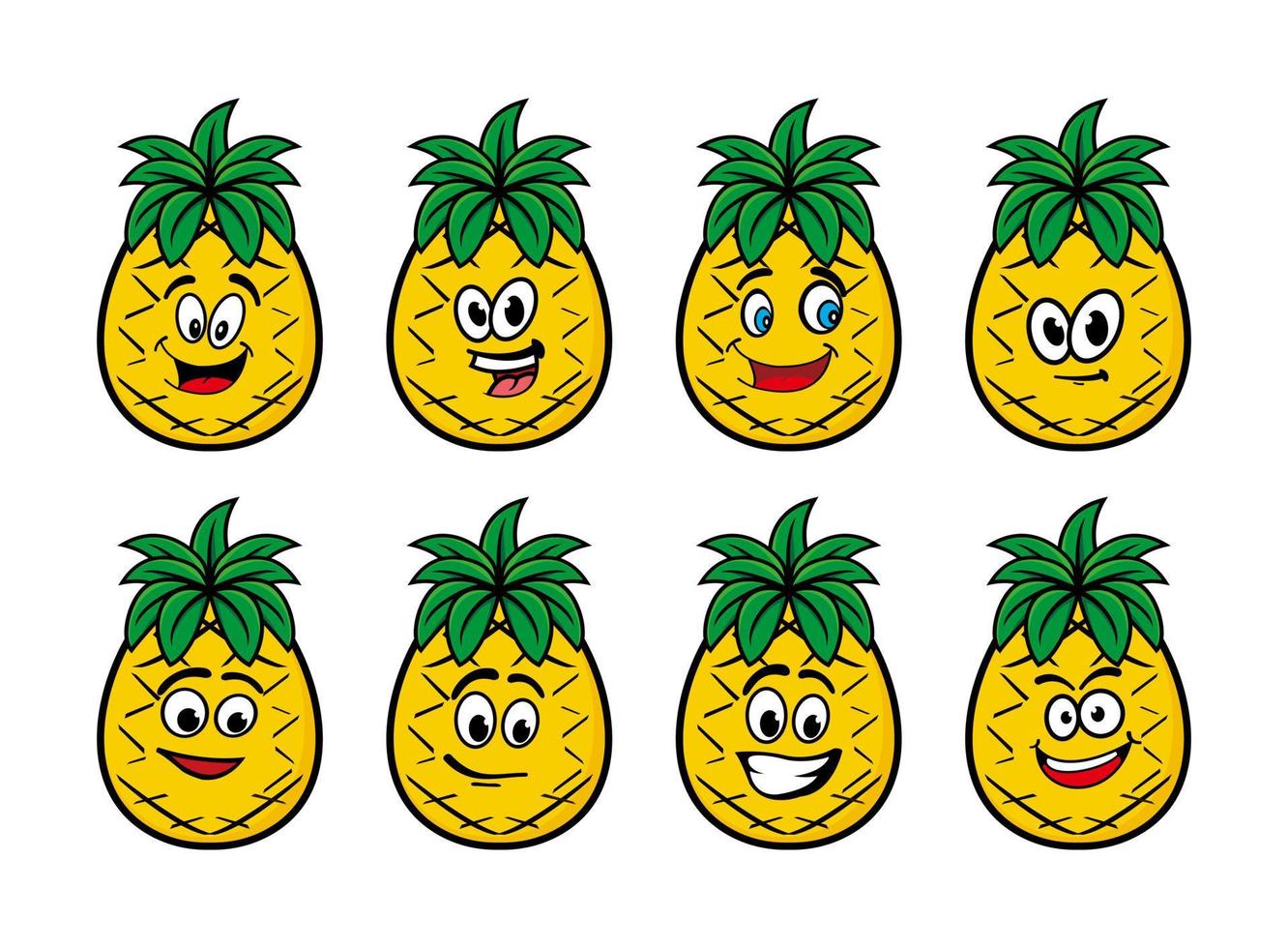 Cartoon pineapple character collection vector icon