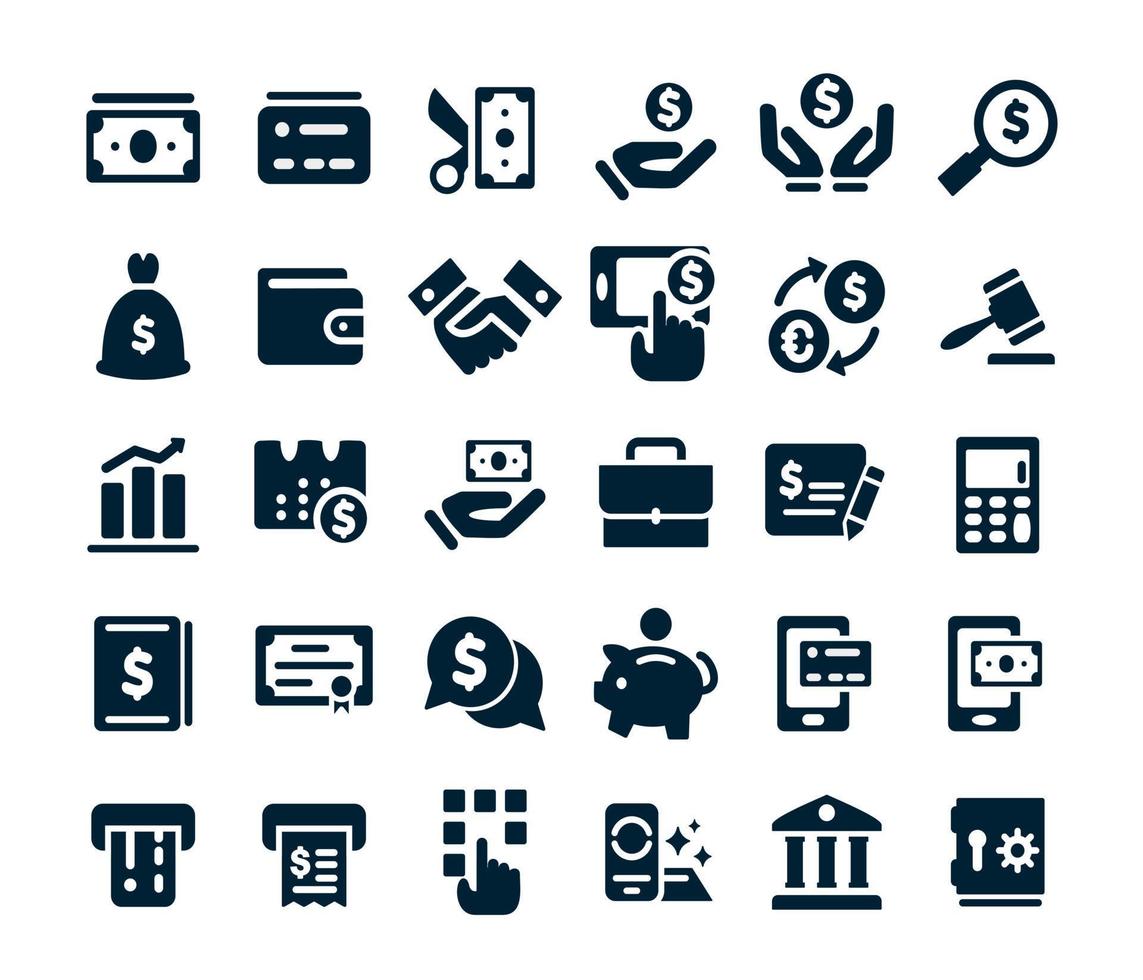 Money and banking icon set collection vector