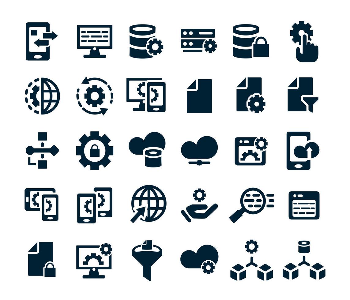 Data processing icon set collection vector