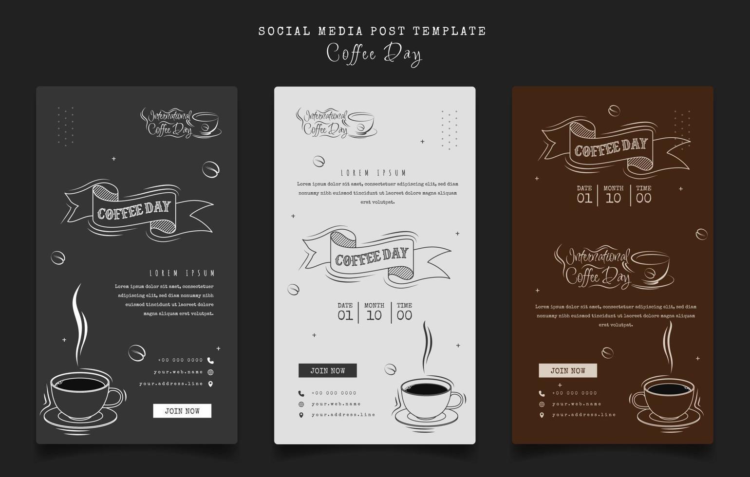 Set of social media post template with coffee design for international coffee day campaign design vector