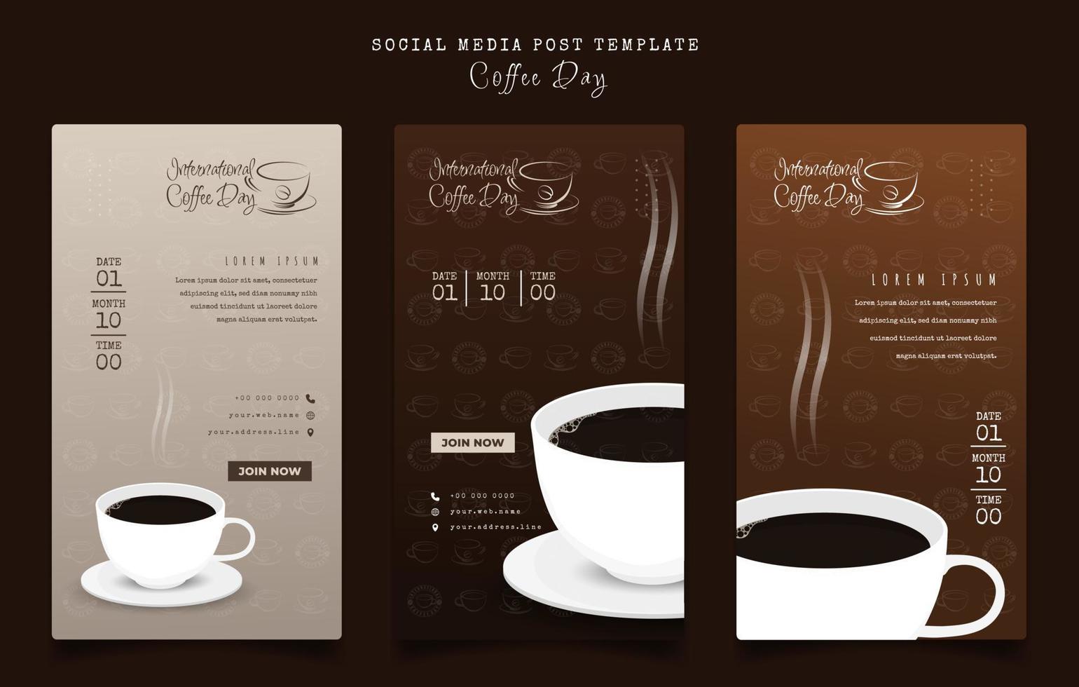 Social media post template in brown background with coffee day design for coffee advertising design vector