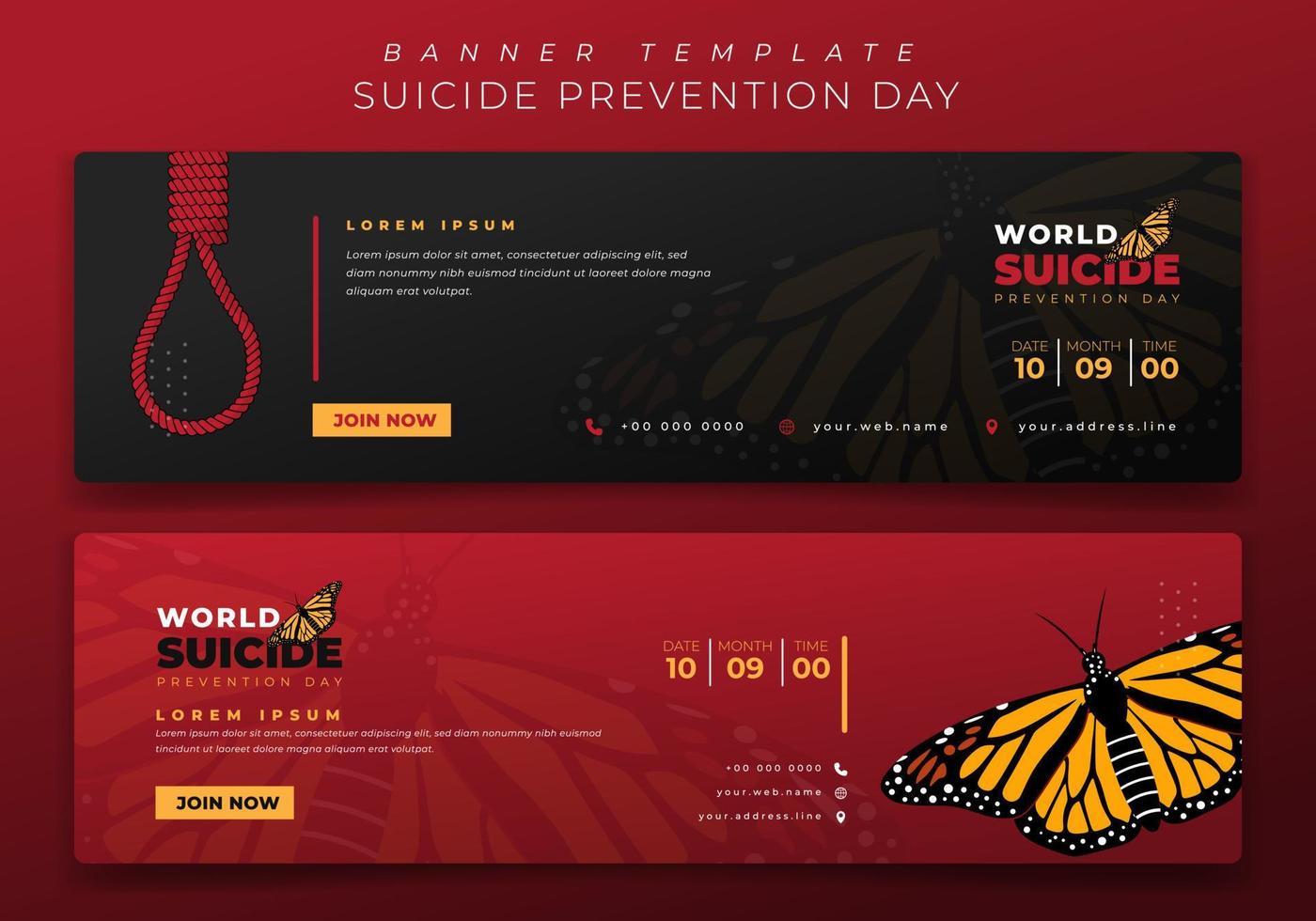 plantilla de banner en el paisaje de fondo negro y rojo para el diseño del día de prevención del suicidio vector