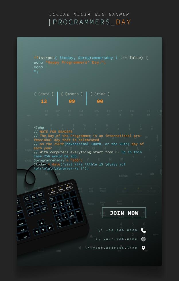 Banner template with keyboard design in green gradient background for programmers day design vector