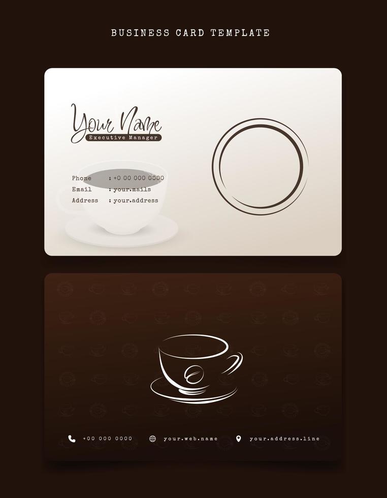 plantilla de tarjeta de visita en diseño marrón con ilustración de café para diseño de identidad de empleado de café vector