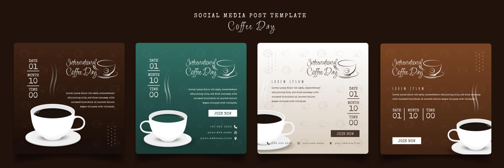 plantilla de publicación en redes sociales con diseño de ilustración de café para el día del café o diseño publicitario vector