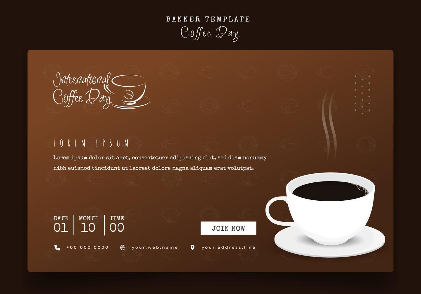 plantilla de banner con diseño de café en fondo marrón para el diseño de publicidad del día del café vector