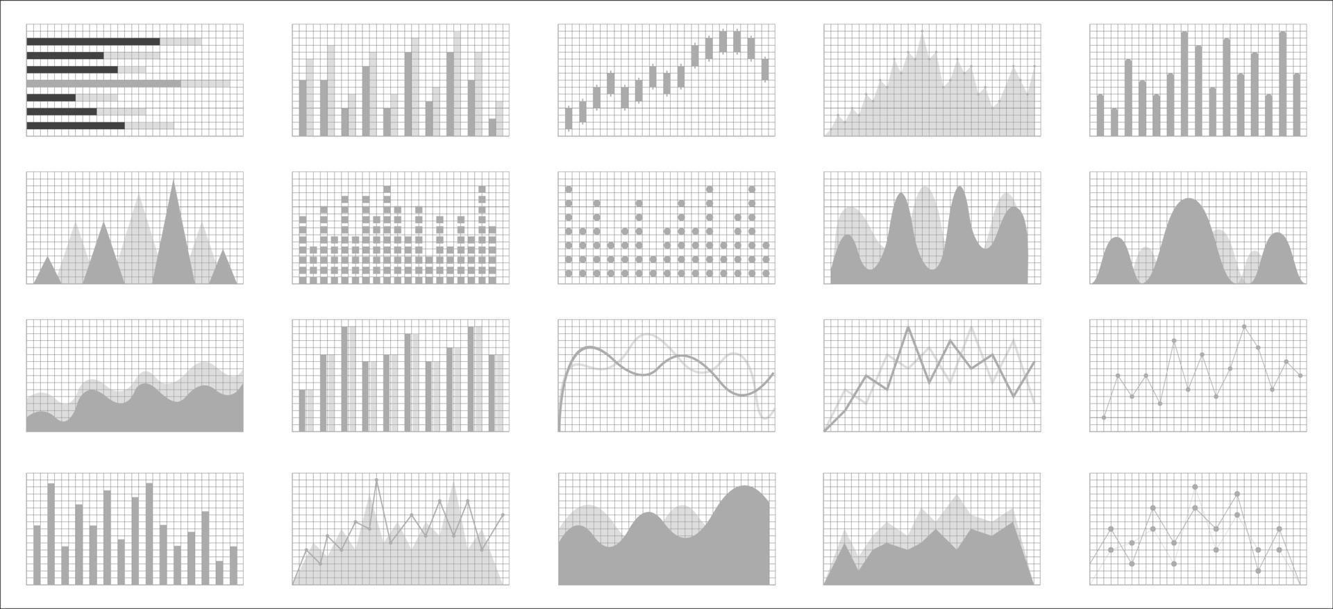 conjunto de iconos de gráficos de crecimiento empresarial. icono de vector de estadísticas y análisis de negocios. conjunto de iconos de análisis de gráficos y tablas de negocios.