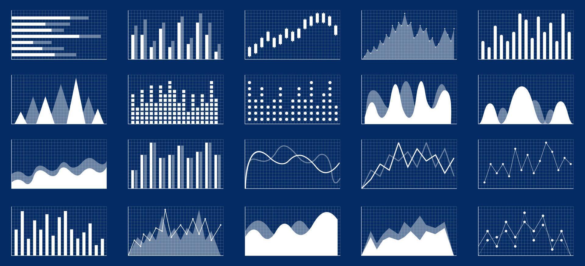conjunto de iconos de gráficos de crecimiento empresarial. icono de vector de estadísticas y análisis de negocios. conjunto de iconos de análisis de gráficos y tablas de negocios.