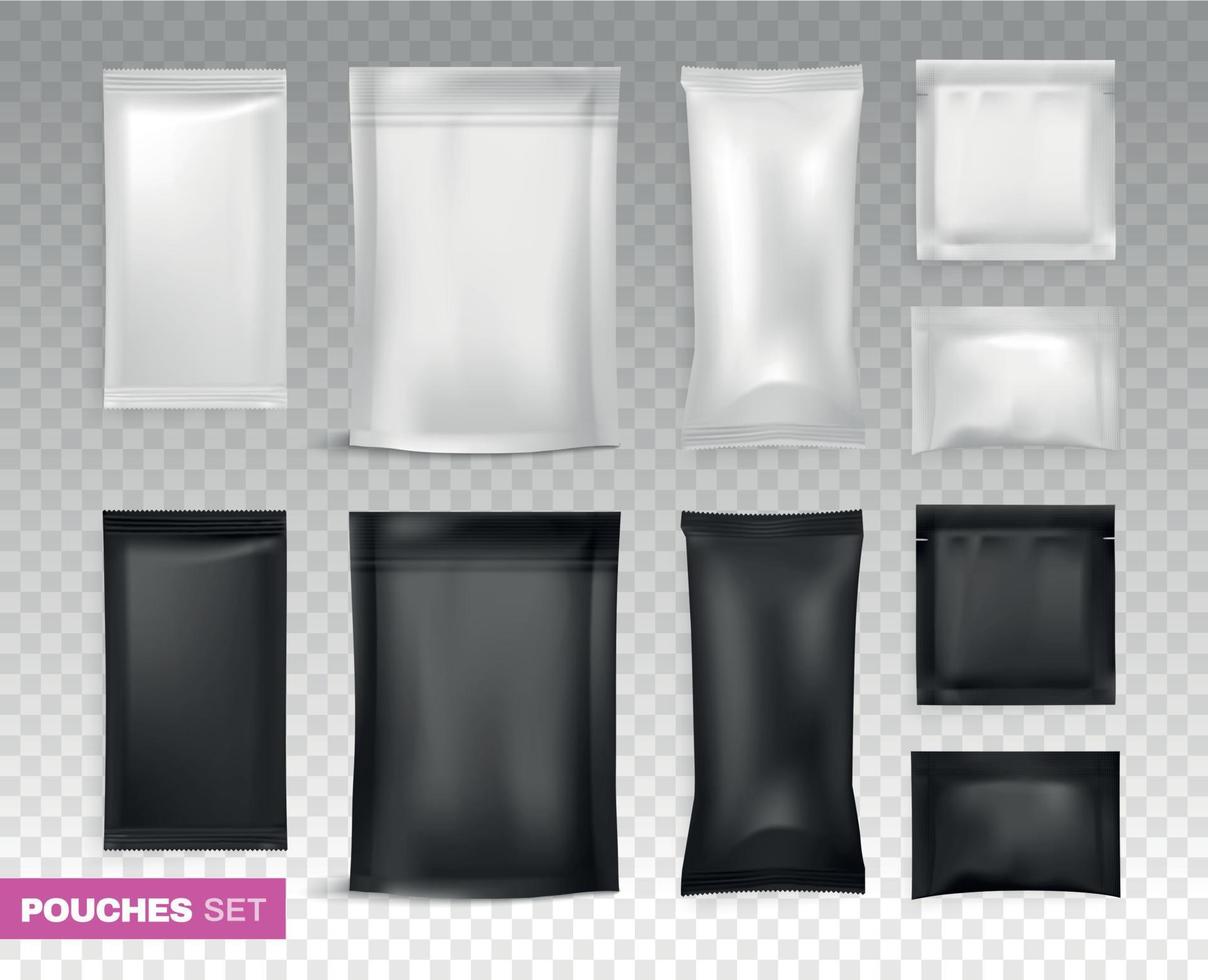 Black And White Pouches Transparent Set vector