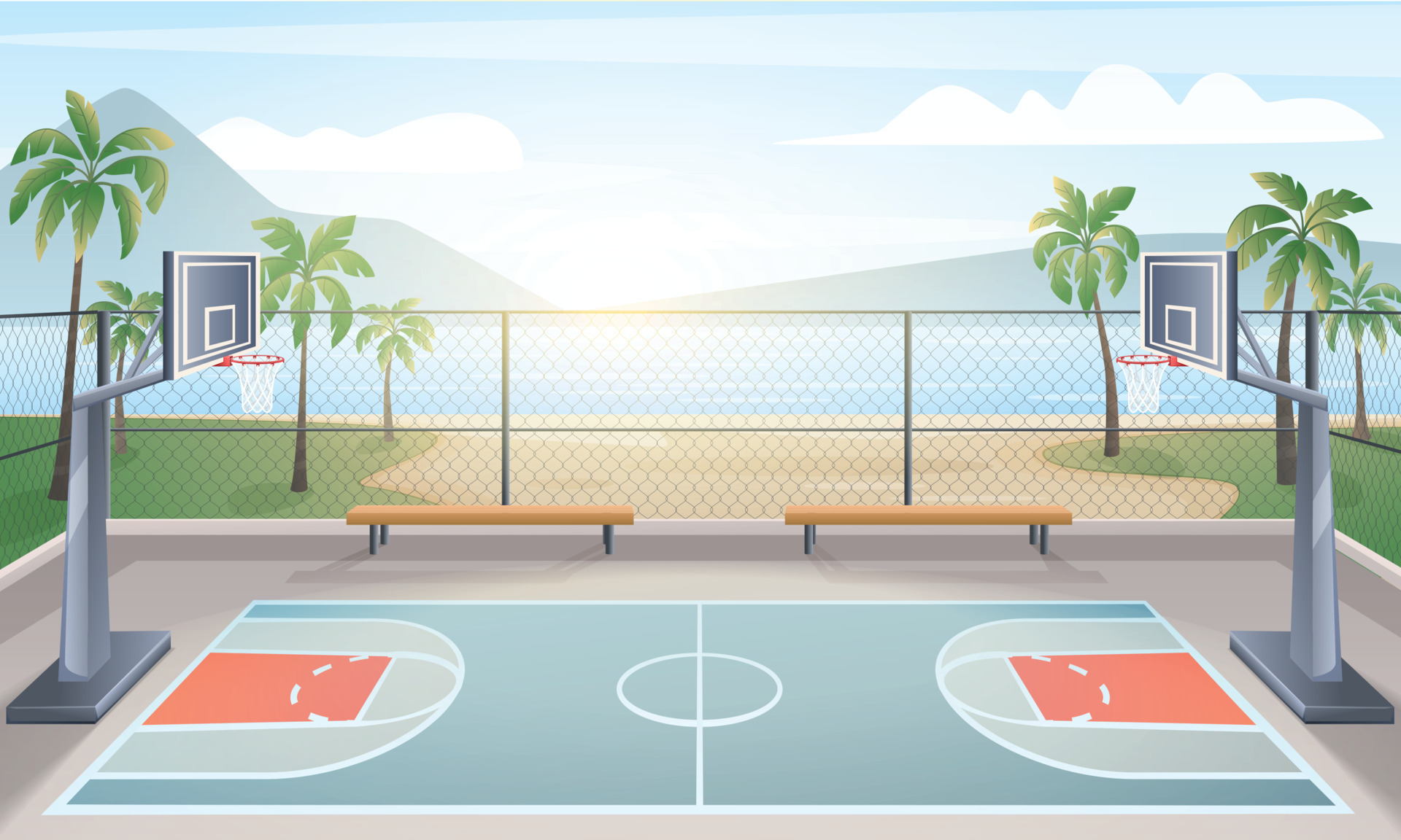 cartoon basketball court