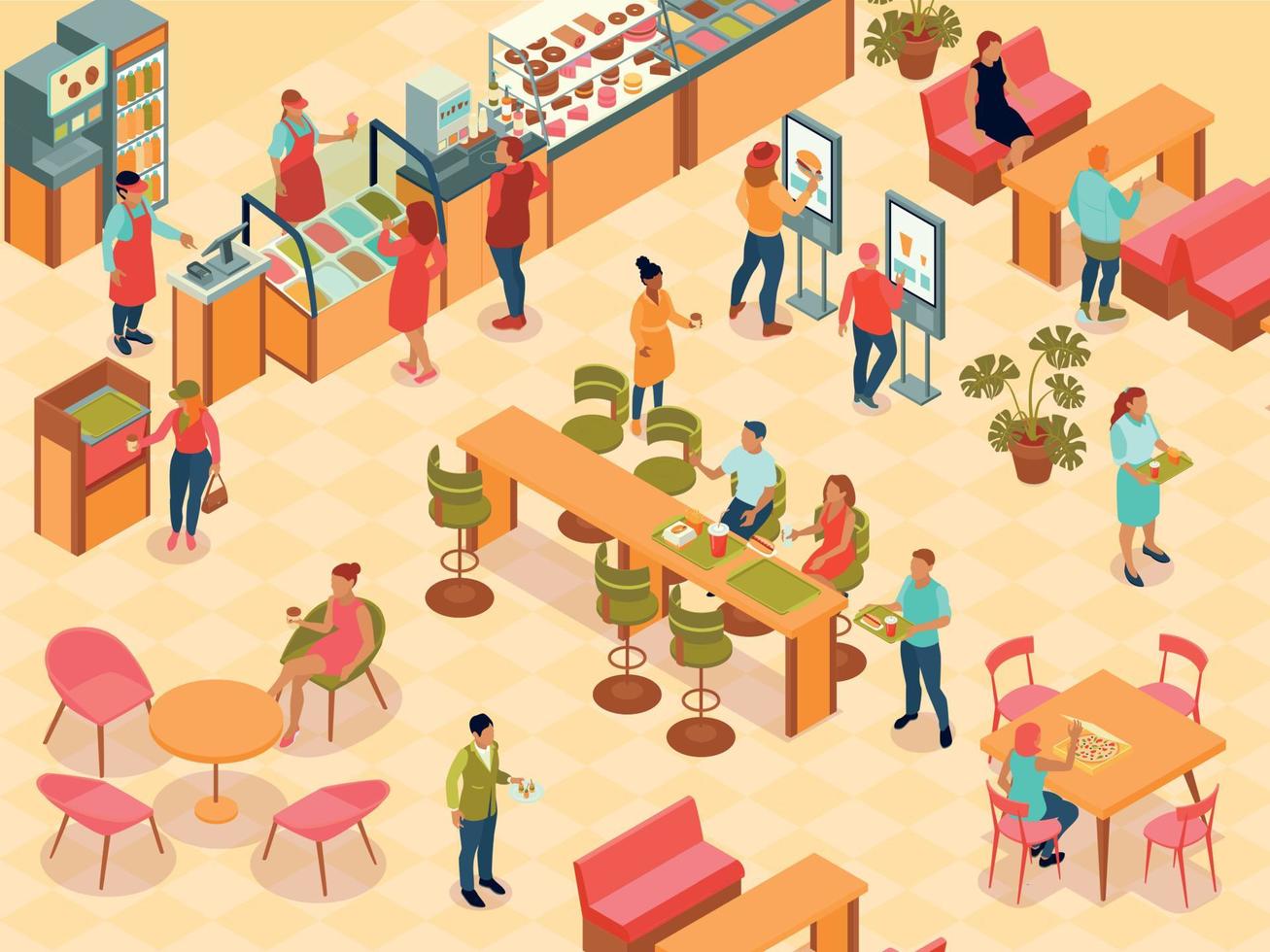 Food Court Isometric Background vector