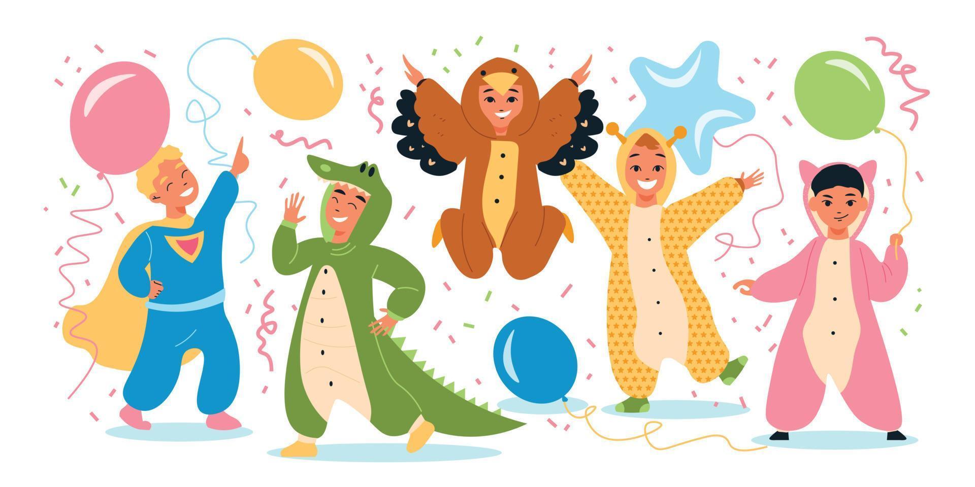 composición de fiesta de pijamas kigurumi para niños vector