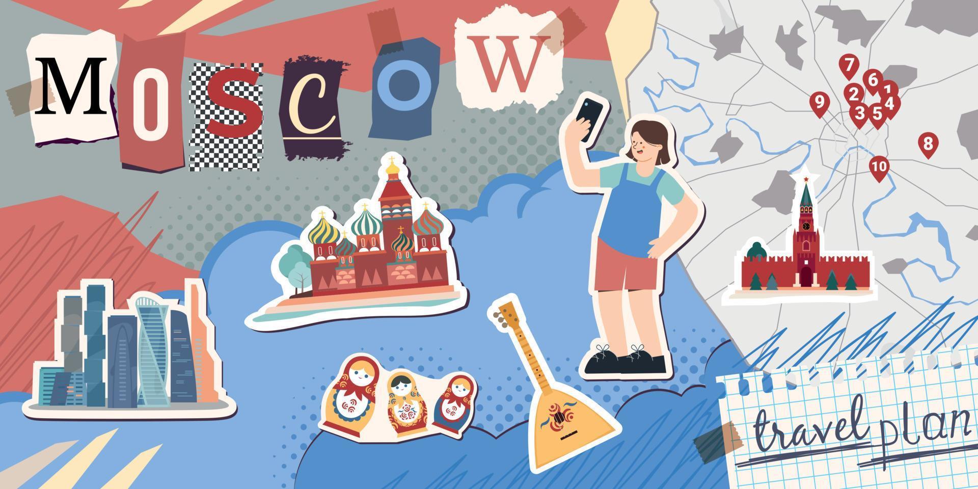 Moscow Travel Collage Composition vector