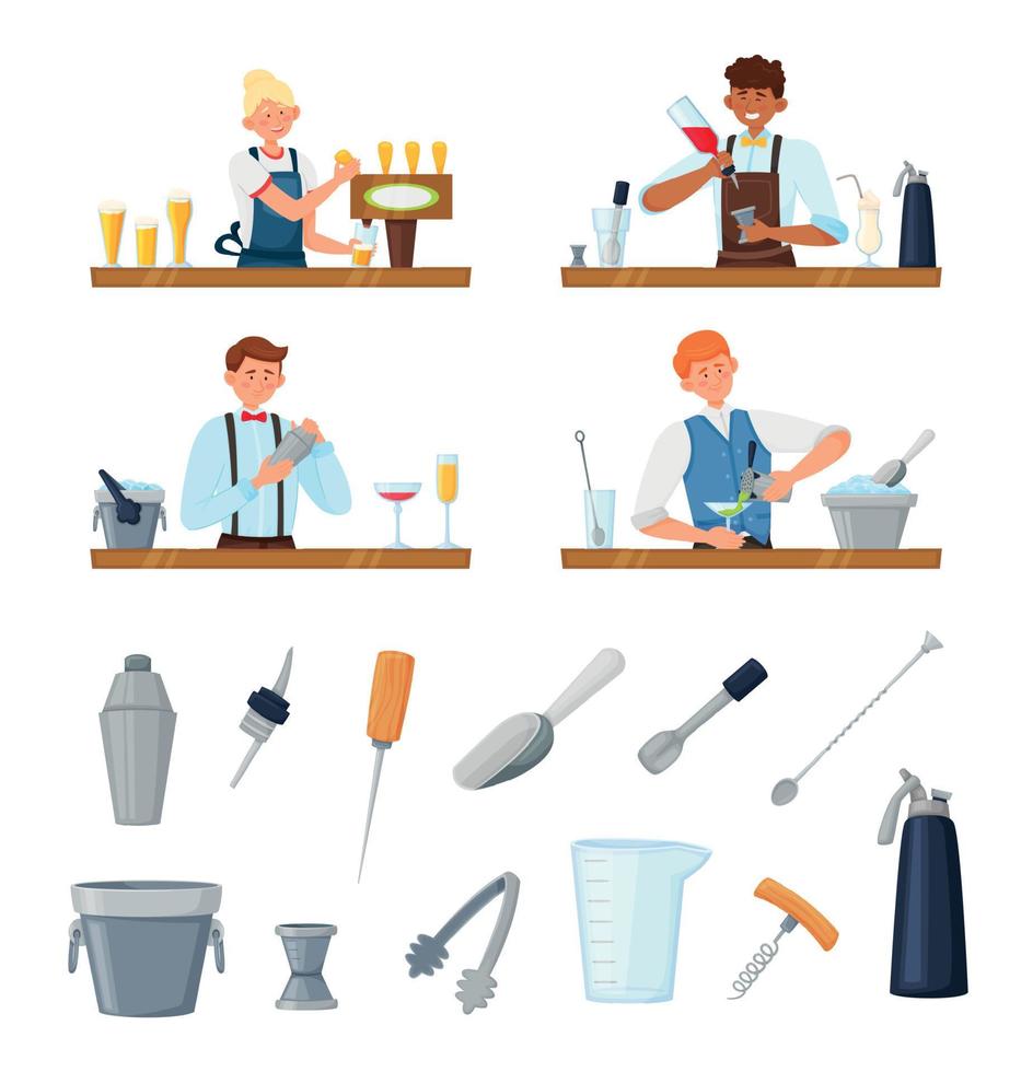 Barman Bartender Equipment Set vector
