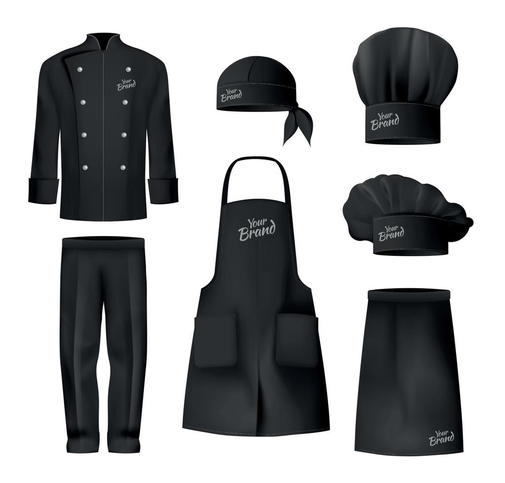 Realistic Culinary Clothing Black Icon Set vector