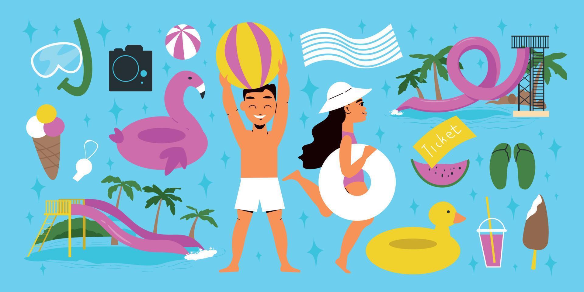 Aquapark Flat Set vector