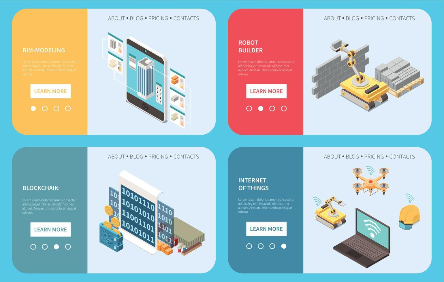 página de inicio isométrica de tecnologías de construcción vector