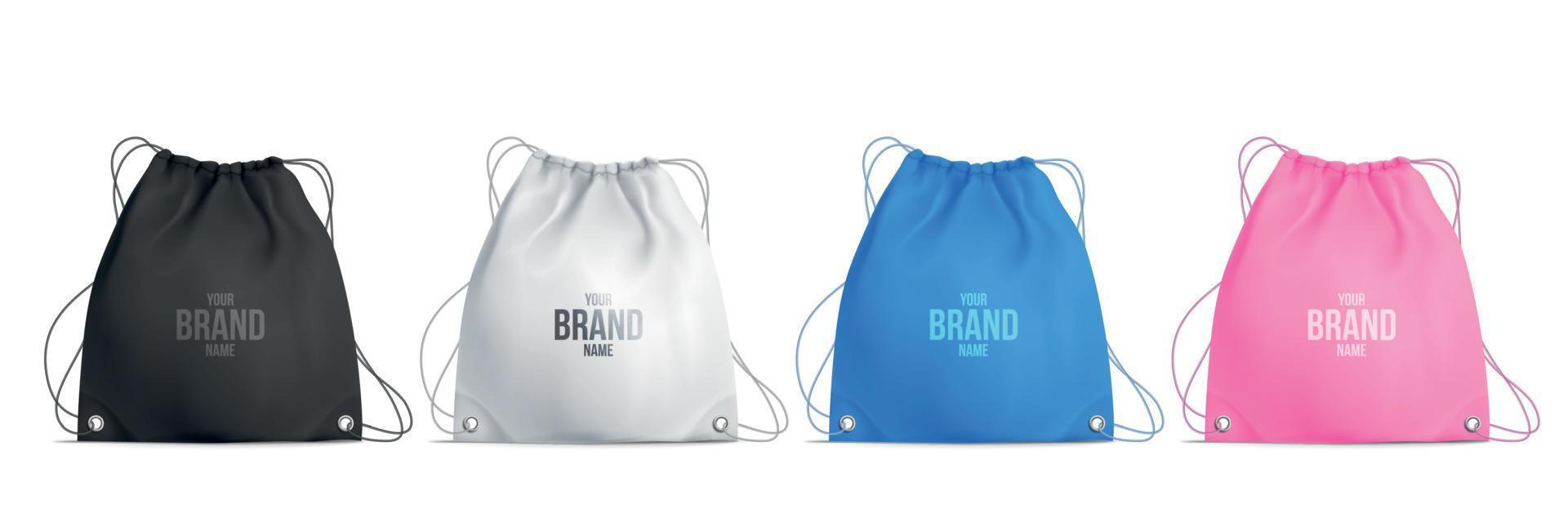 Colored Drawstring Bag Realistic Set vector