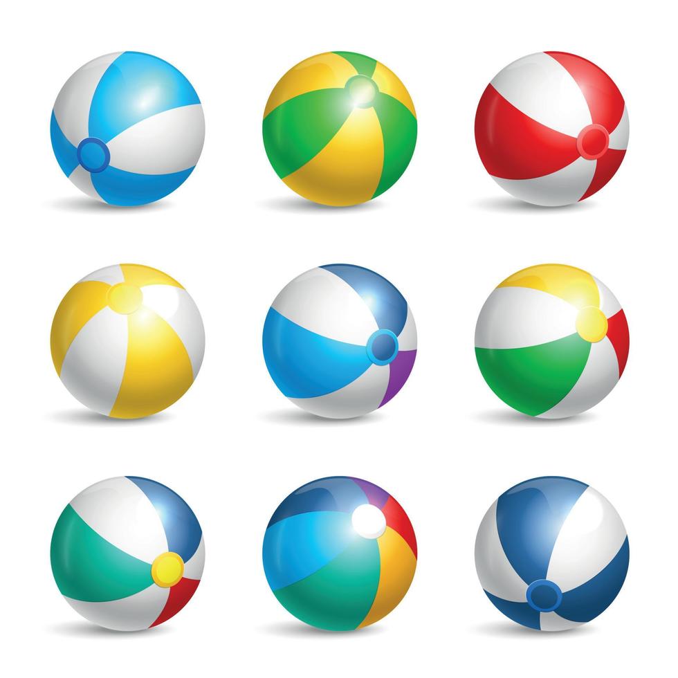 Realistic Beach Ball Icon Set vector