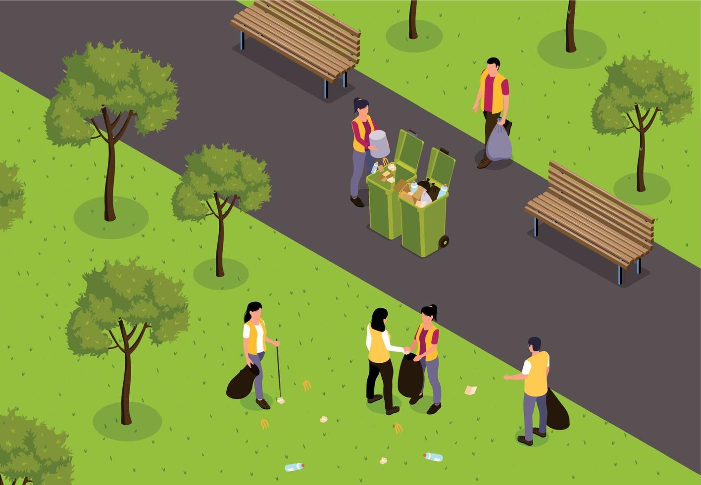 Isometric Garbage Recycling Composition vector