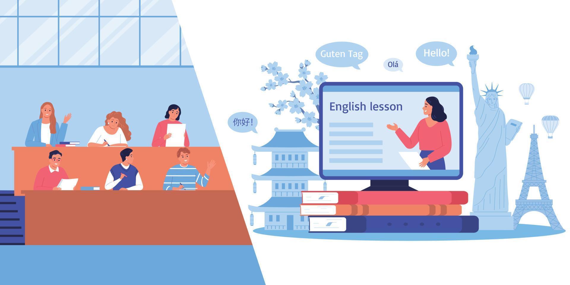 Language Course Flat Composition vector