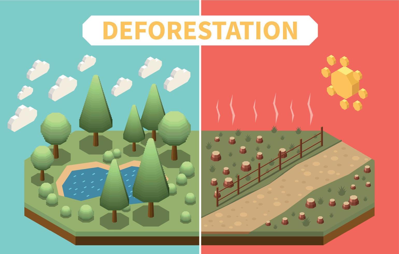 composición isométrica de deforestación vector