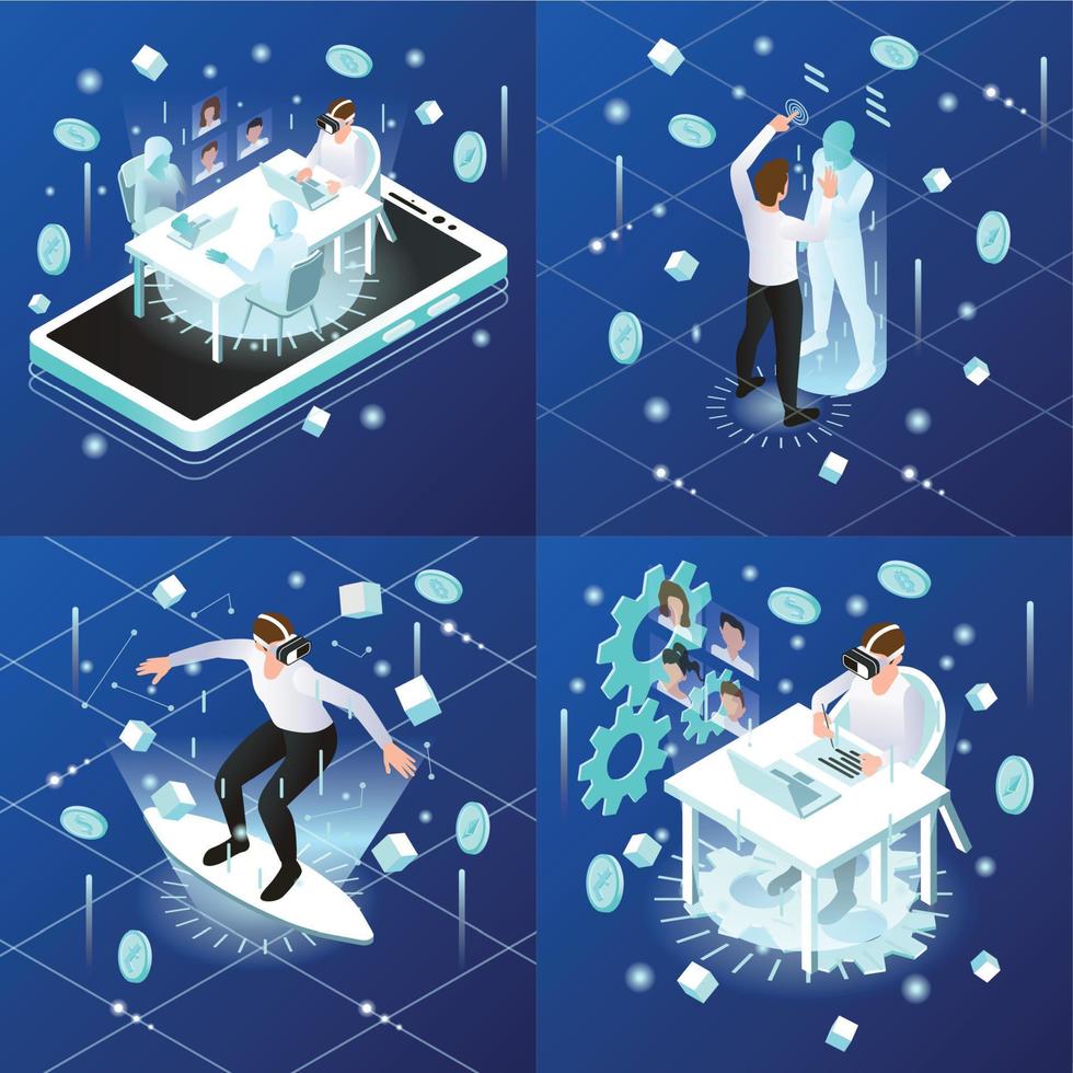 Vr Metaverse Isometric Colored Icon Set vector