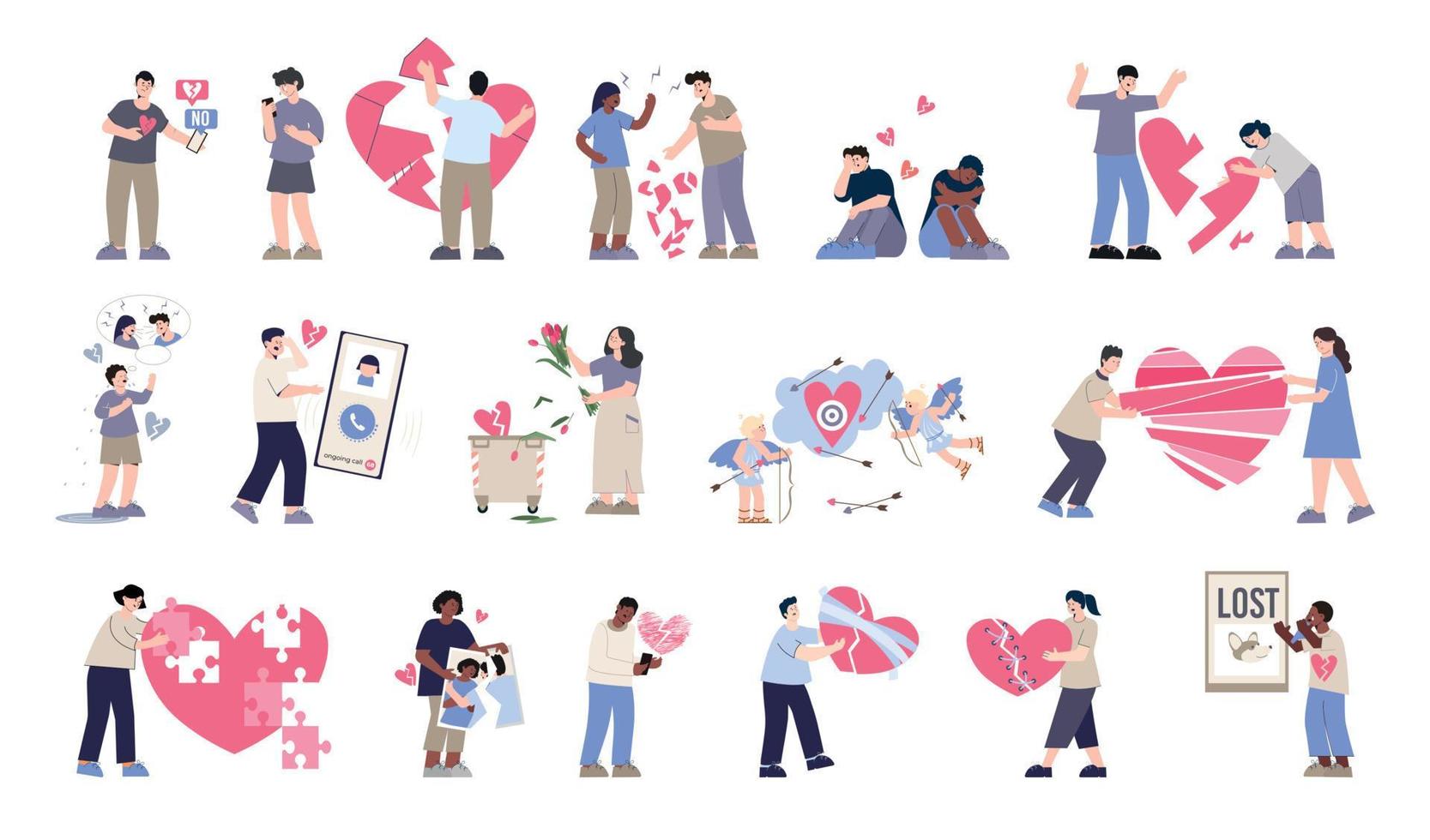 Broken Heart Icon Set vector
