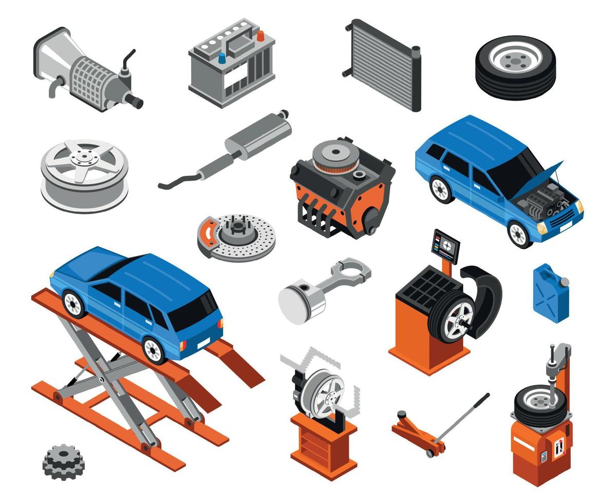 Isometric Car Repair Set vector