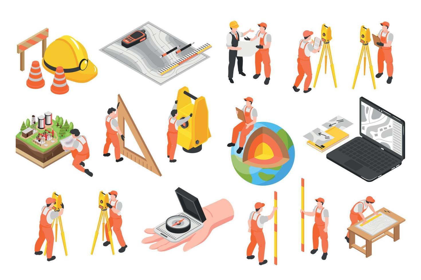 Isometric Engineer Surveyor Set vector