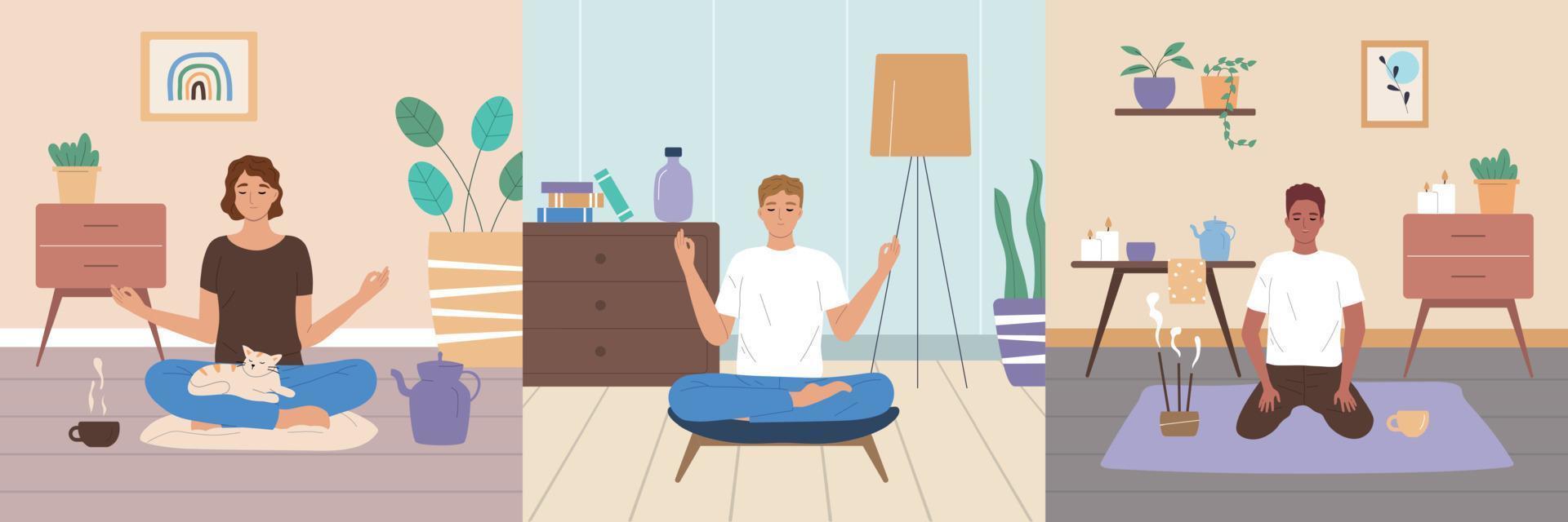 conjunto plano de meditación vector