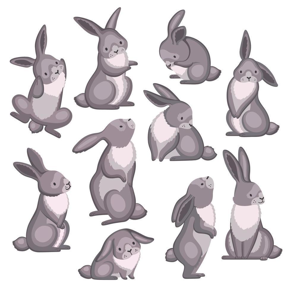 lindo conjunto de iconos de conejos vector