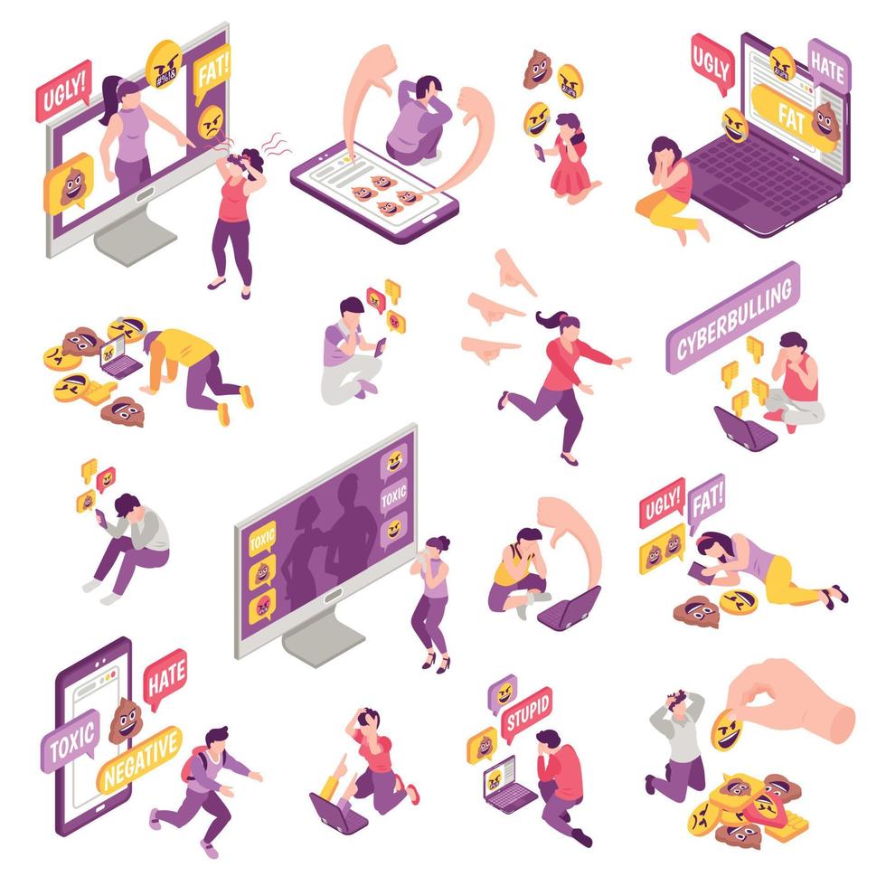 Isometric Cyberbullying Set vector