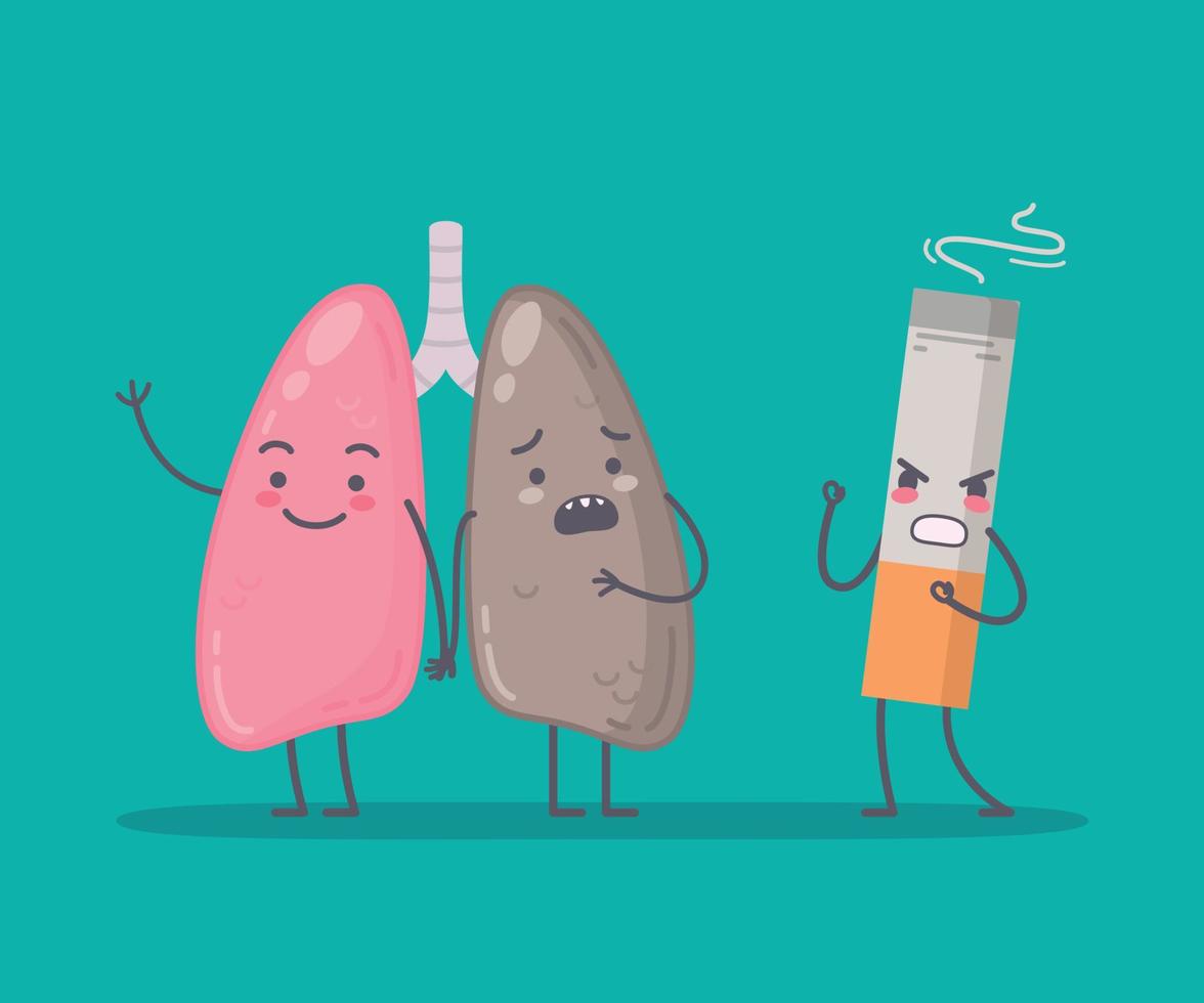composición de personajes de pulmones de cigarrillos vector