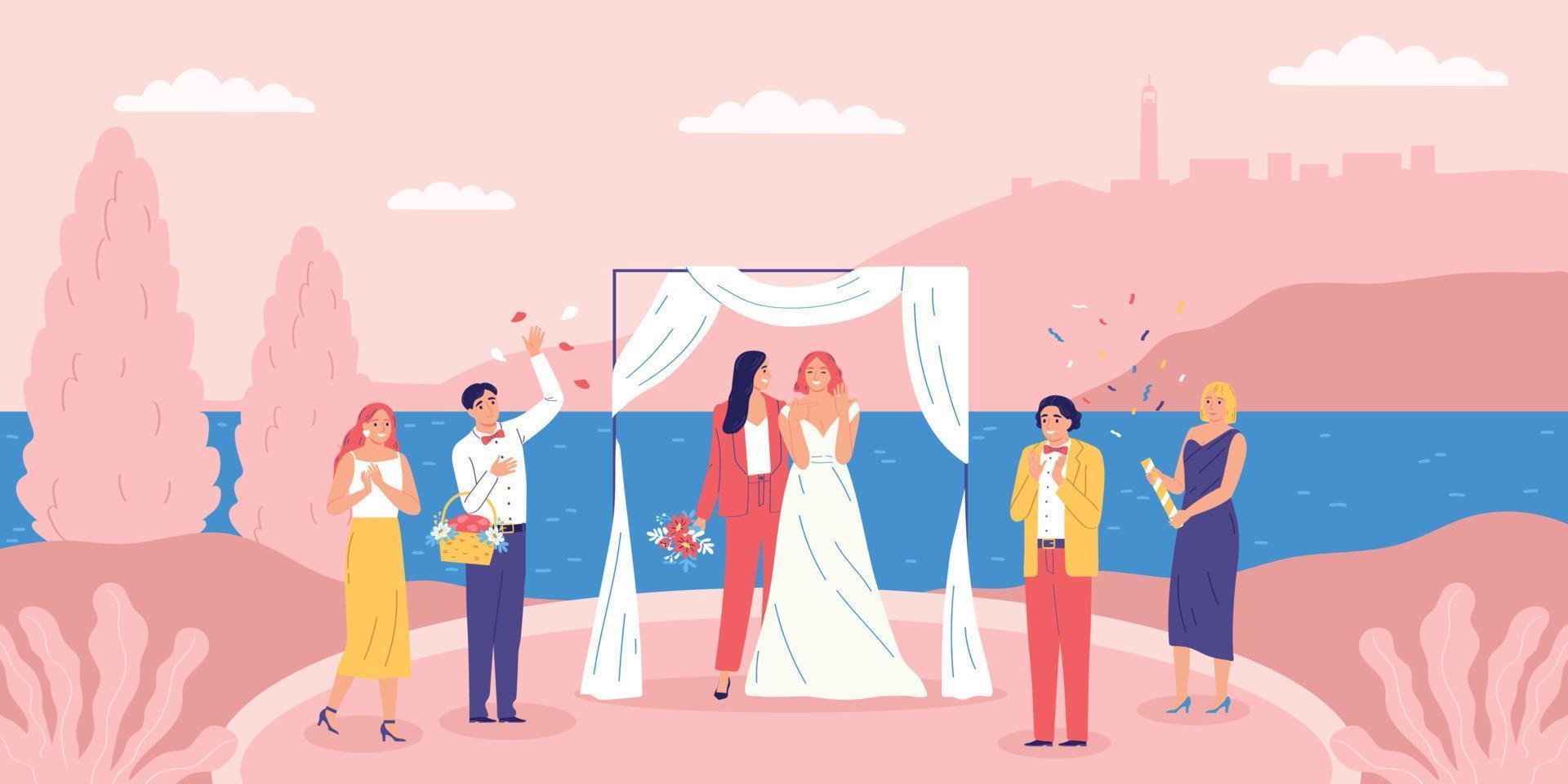 composición de boda de mujeres lgbt vector