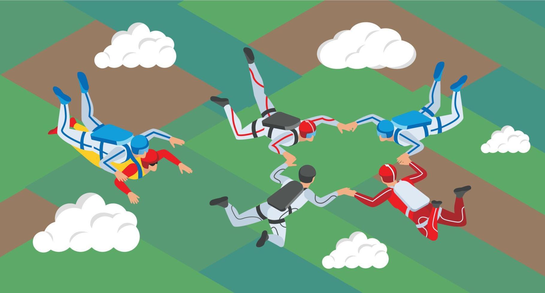 Teamwork Parachuting Isometric Composition vector