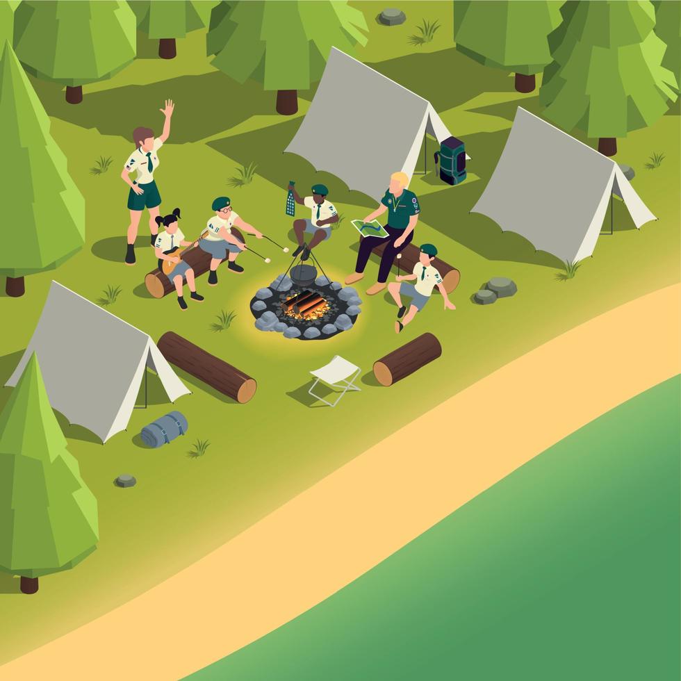 Isometric Summer Camp Illustration vector