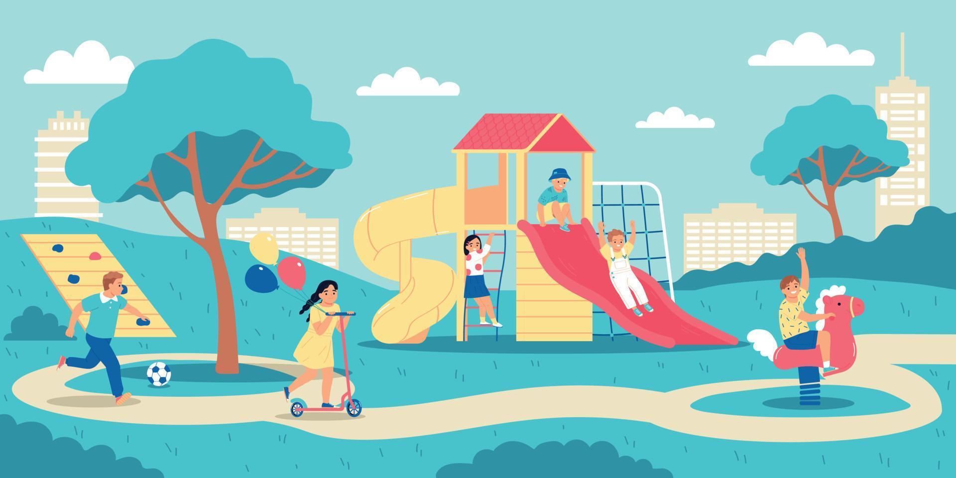 Children Playground Colored Composition vector