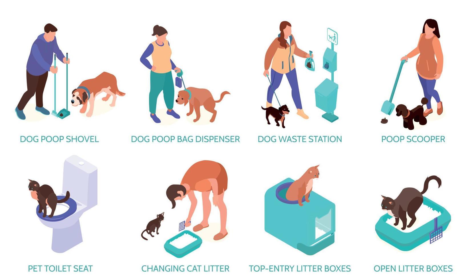 Cleaning Pets Poop Composition Set vector
