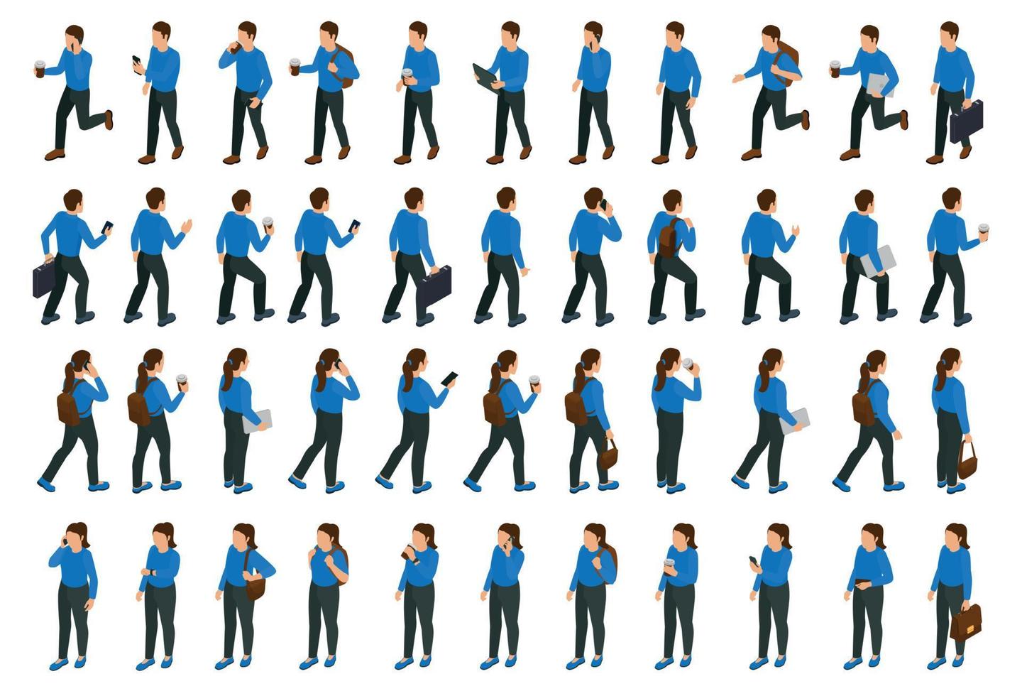 Walking People Isometric Big Set vector