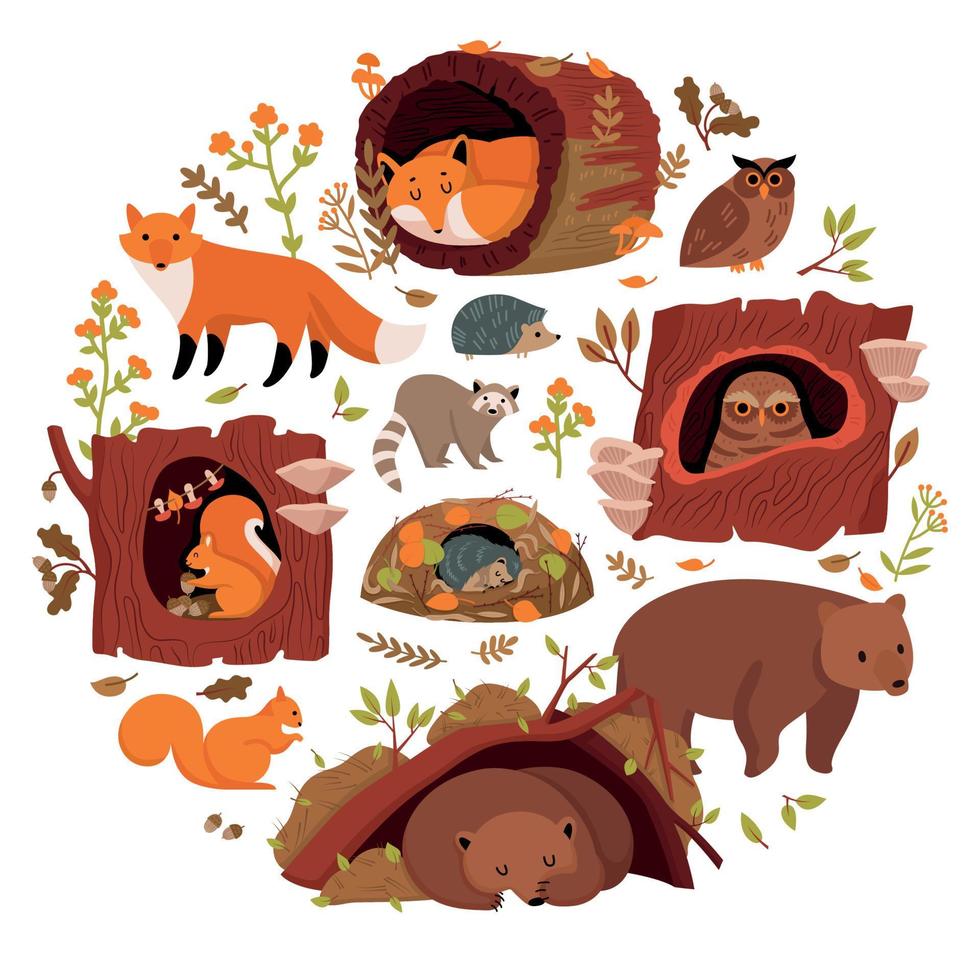 Forest Animals Round Composition vector