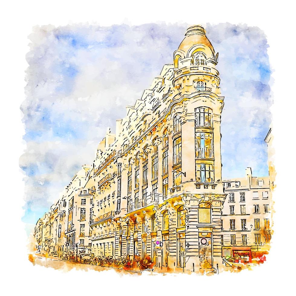 Paris France Watercolor sketch hand drawn illustration vector